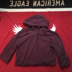 Garage Maroon Distressed Cropped Hoodie